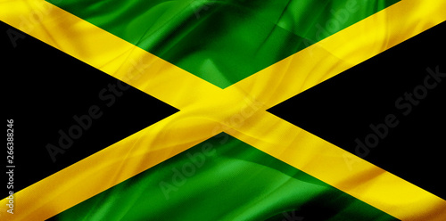 Jamaica country flag on silk or silky waving texture