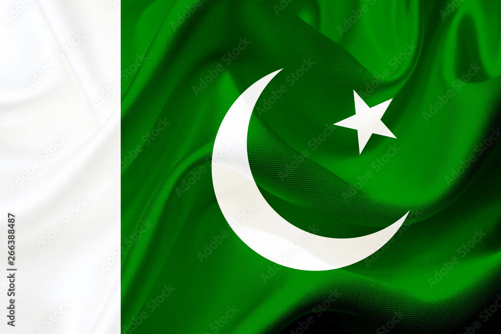 Pakistan country flag on silk or silky waving texture