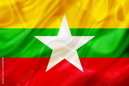 Myanmar country flag on silk or silky waving texture