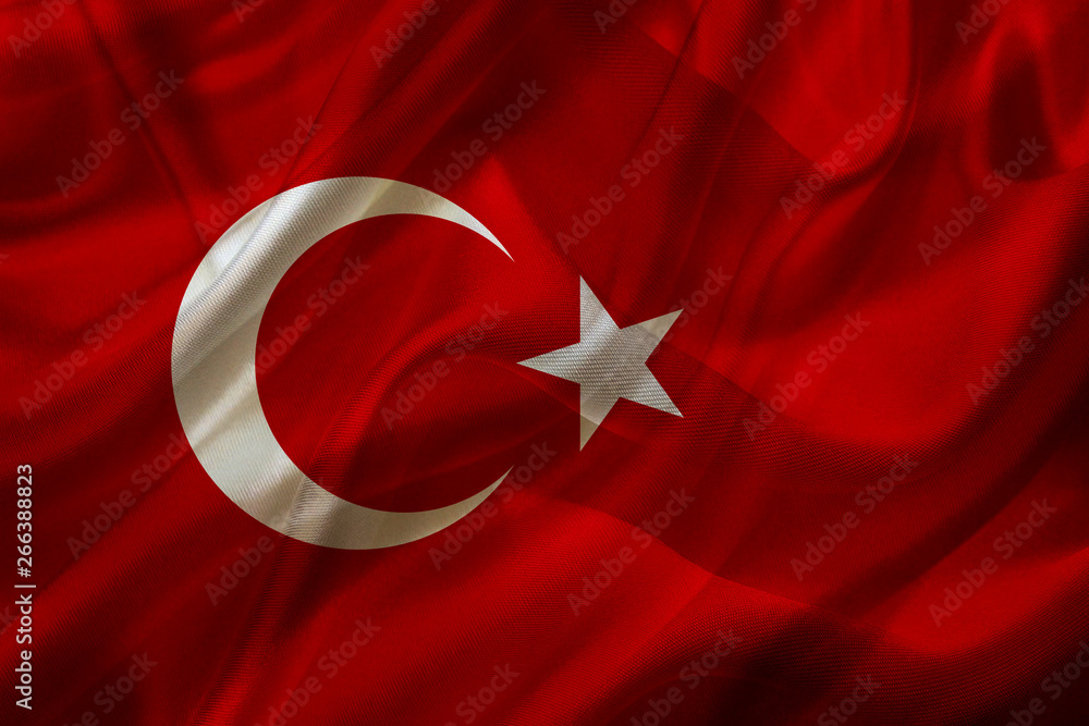Turkey country flag on silk or silky waving texture