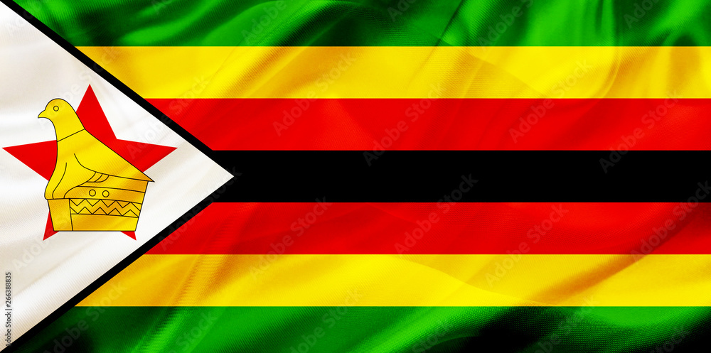 Zimbabwe country flag on silk or silky waving texture