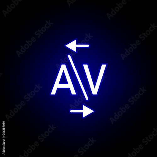 kerning, word A and V icon in neon style. Can be used for web, logo, mobile app, UI, UX