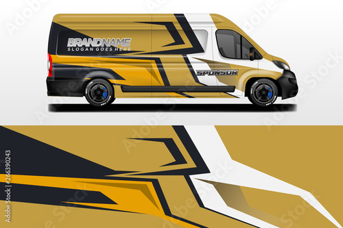 Van vector car wrap  truck  bus  racing  car service. Abstract graphic background graphics