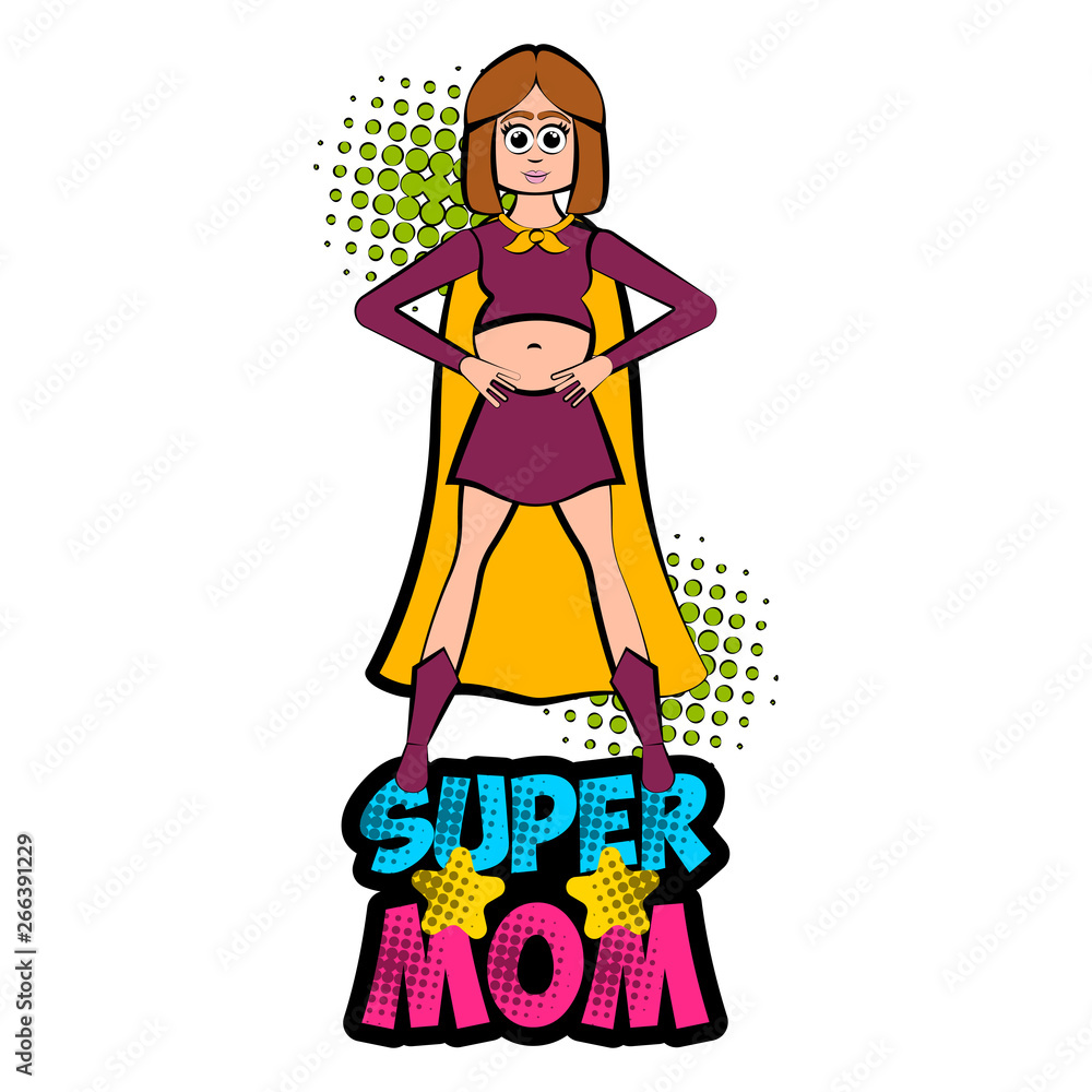 Pregnant woman as super girl with a costume - Vector Pregnant woman as super girl with a costume - Vector