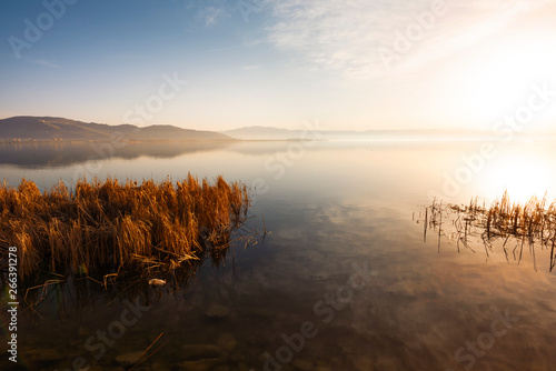 Beautiful sunrise on the lake. Armenia Sevan lake