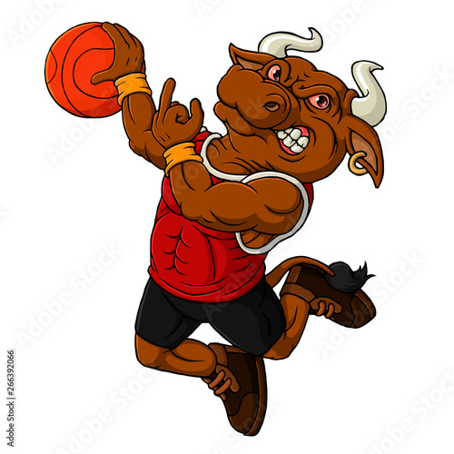 Cartoon bull basketball mascot showing middle finger-hand drawn-vector art