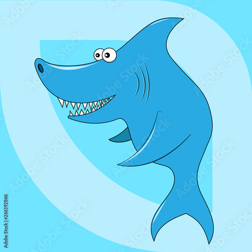 vector illustration of a blue shark fish cartoon with bulging eyes on a blue background for use in advertising and packaging