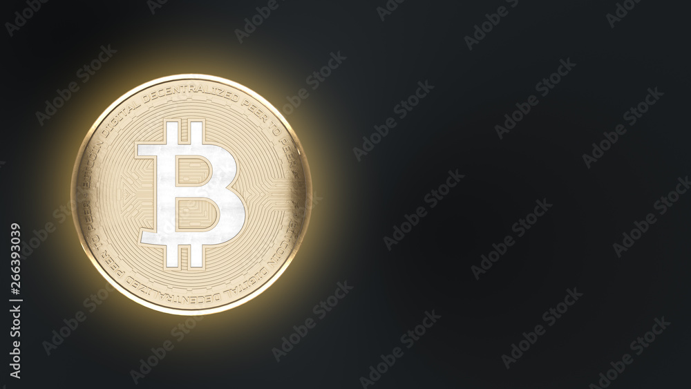 Crypto currency, bitcoin, BTC, mining, Blockchain technology. Macro shot of golden coin. 3D illustration. Crypto currency, bitcoin, BTC, mining, Blockchain technology. Macro shot of golden coin. 3D illustration.