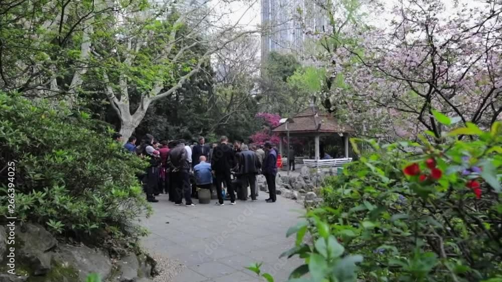 SHANGHAI, CHINA - APRIL 04, 2019: Traditional Chinese men's entertainment in city park. Slow Motion Footage. SHANGHAI, CHINA - APRIL 04, 2019: Traditional Chinese men's entertainment in city park. Slow Motion Footage.