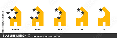 Flat linear design. Classification symbols of hotels by the number of stars. A collection of modern iconography of the logo. Vector illustration. Pack 1