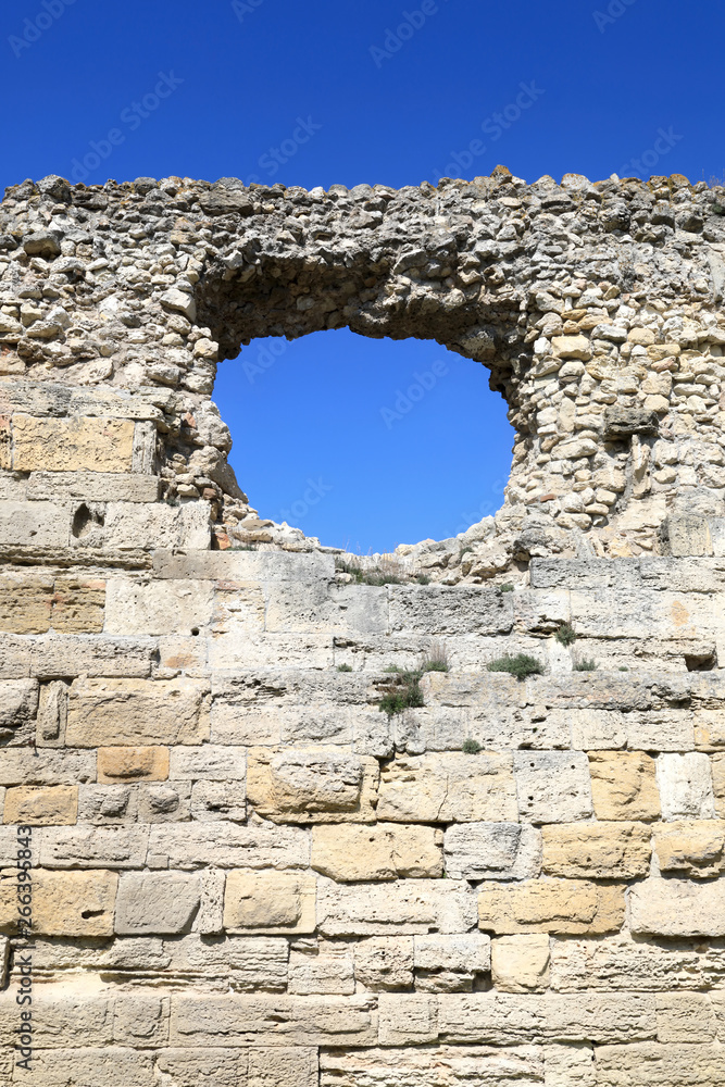 Details of stone fortress wall in Chersonesos