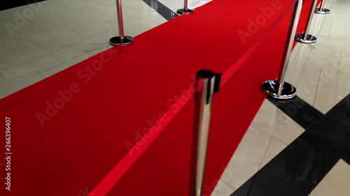 4k video of long red carpet and barriers on movie or theater awards. photo