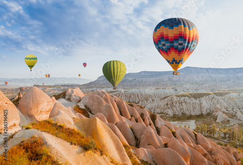 great tourist attraction of Cappadocia balloon flight. Cappadocia is one of the best places to fly with hot air balloons. Goreme, Cappadocia, Turkey.