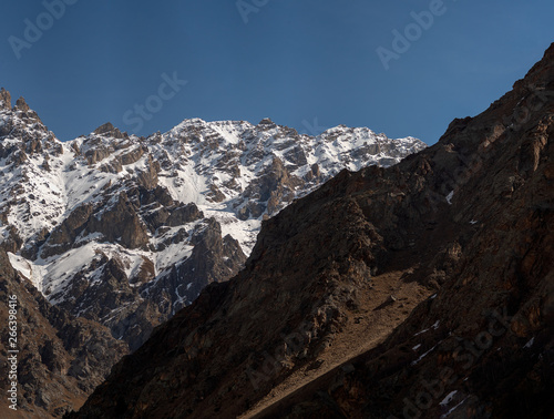 rocky slope of the mountain gorge Ullu-Tau Chana in the Kabardino-Balkarian Republic, Caucasus, Russia, May 2019