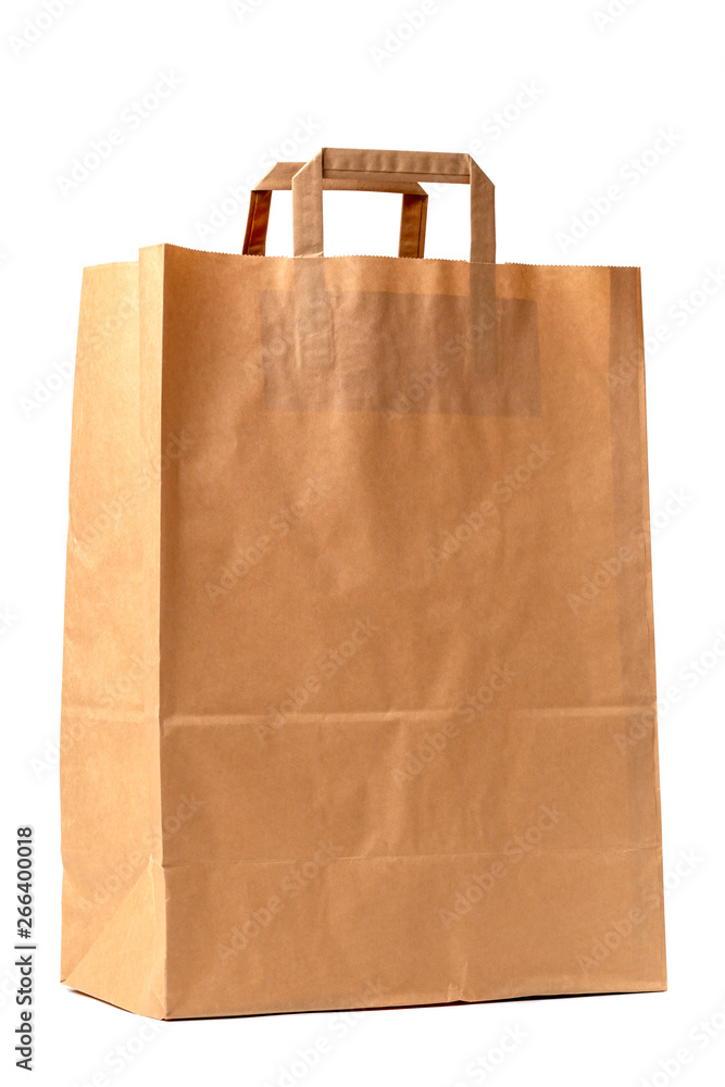 Paper bag on a white background. Bag of paper close up on a white background. Paper bag on a white background. Bag of paper close up on a white background.
