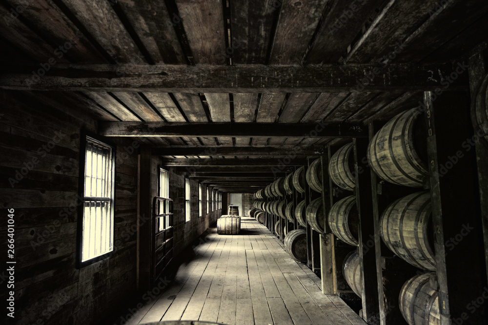 interior of old barrel whisky