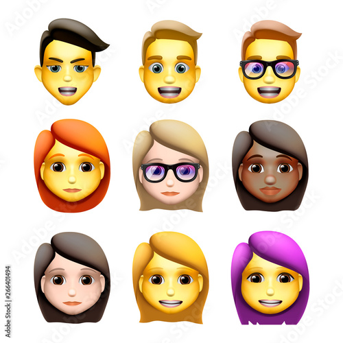 Characters avatars in cartoon style, emoji icons, animoji, vector illustration.