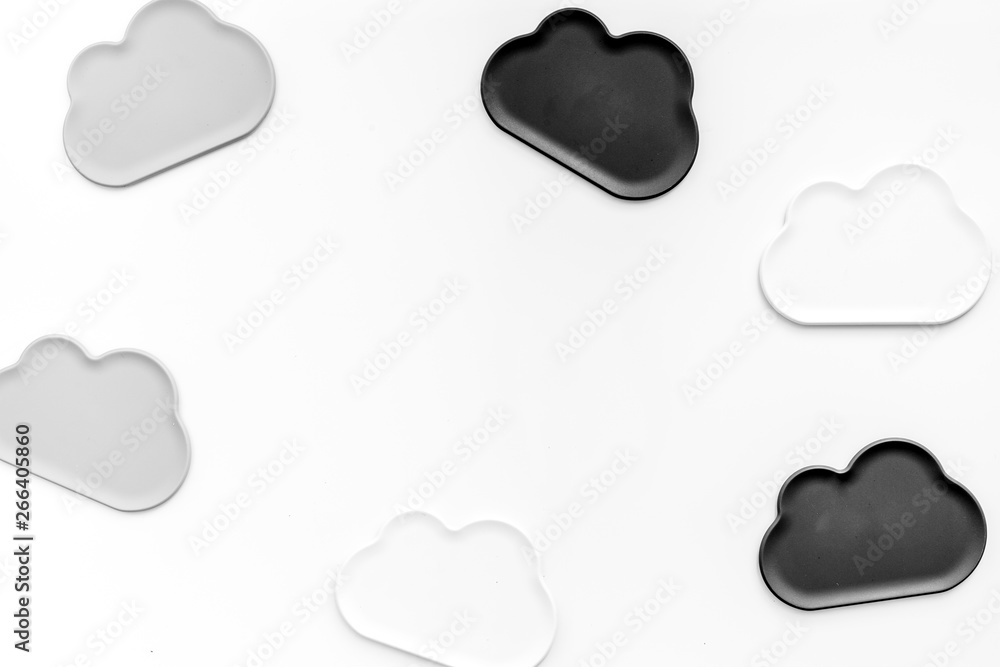 Clouds figures for cloud storage on white background top view mockup Clouds figures for cloud storage on white background top view mockup