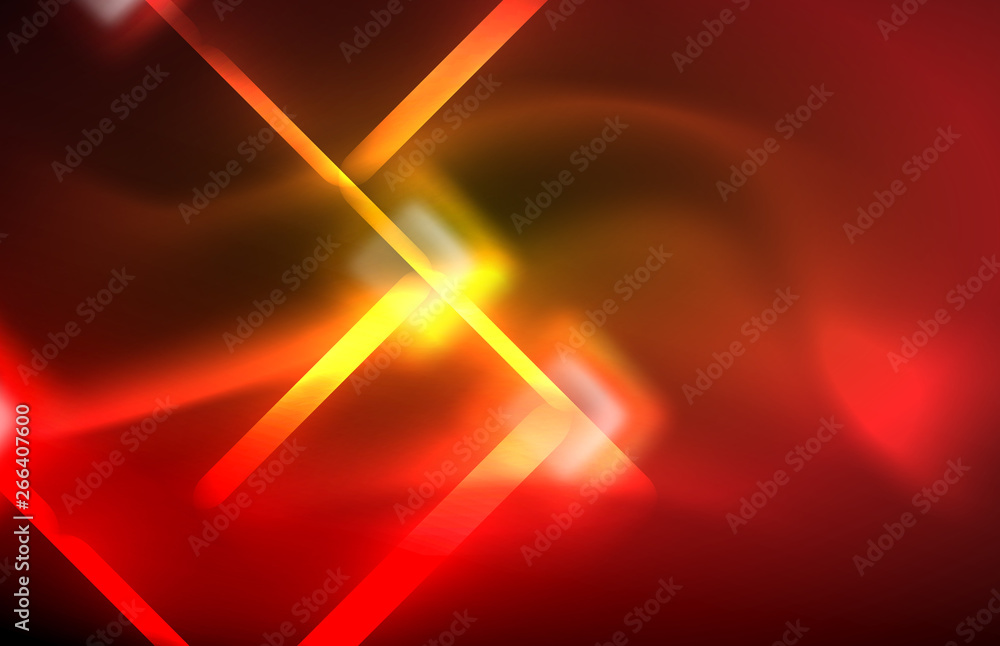 Naklejka premium Neon shiny light lines on black, techno modern template