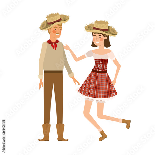 farmers couple dancing with straw hat