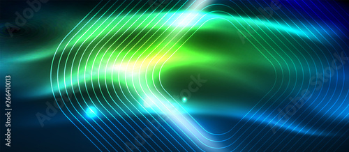 Neon glowing techno lines, hi-tech futuristic abstract background template with square shapes