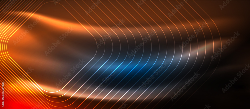 Neon glowing techno lines, hi-tech futuristic abstract background template with square shapes Neon glowing techno lines, hi-tech futuristic abstract background template with square shapes