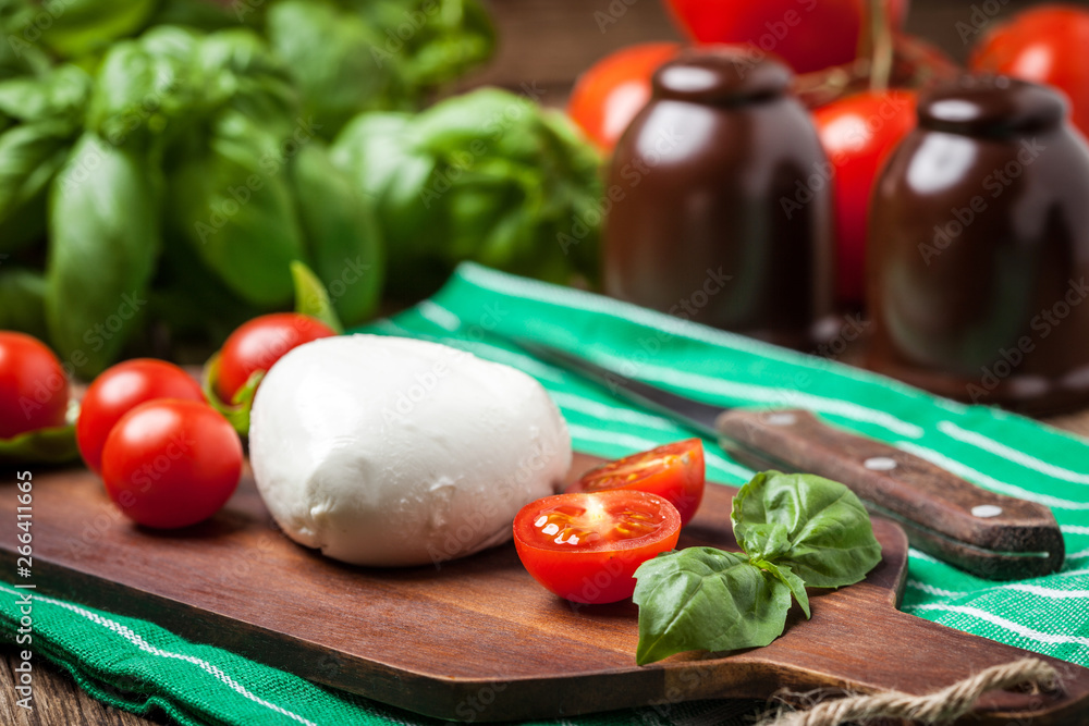 Mozzarella, tomato and basil. Mozzarella, tomato and basil.