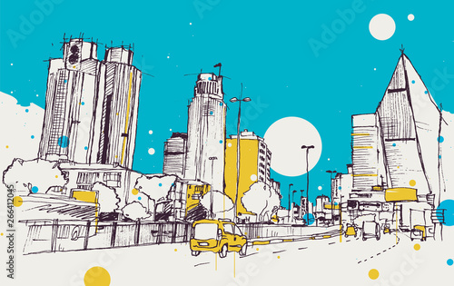 Drawing sketch illustration of Levent district, Istanbul