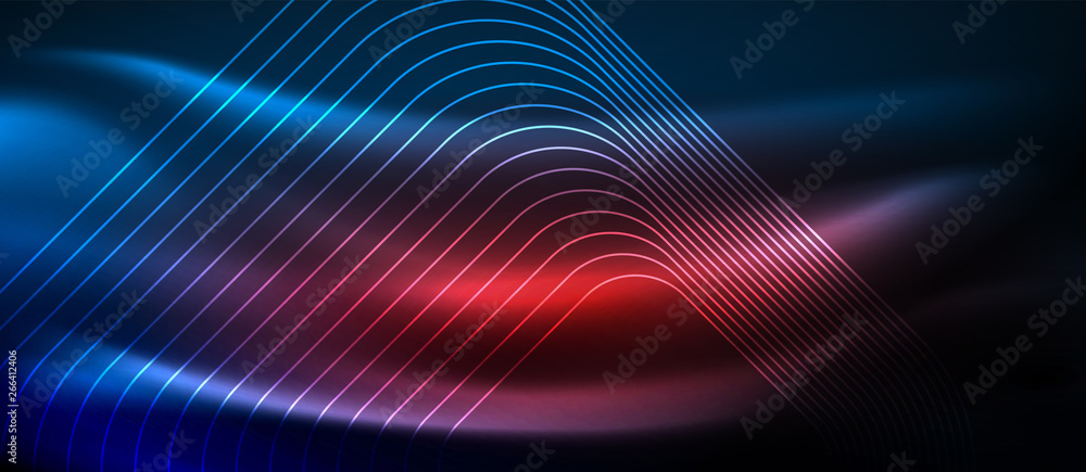 Neon glowing techno lines, hi-tech futuristic abstract background template with square shapes Neon glowing techno lines, hi-tech futuristic abstract background template with square shapes