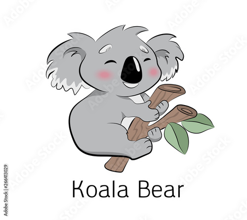 Koala cute bear in vector. Illustration kid, an Australian animal, sitting.