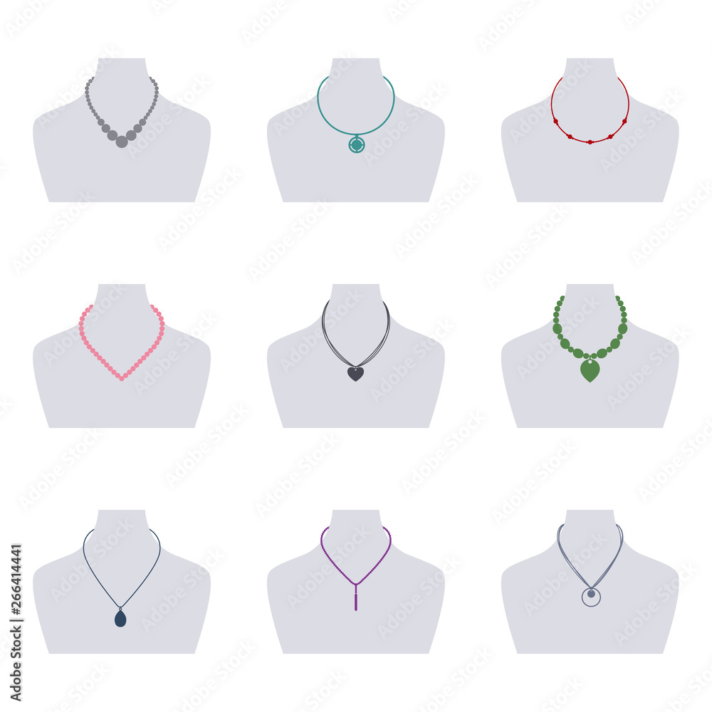 Set of women's necklaces, vector illustration Set of women's necklaces, vector illustration