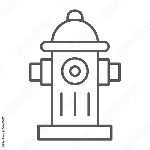 Fire hydrant thin line icon, equipment and protection, extinguish sign, vector graphics, a linear pattern on a white background.