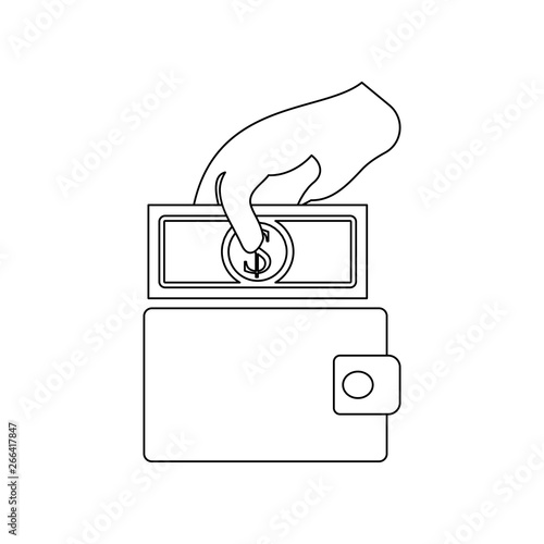 put money in a purse icon. Element of banking for mobile concept and web apps icon. Outline, thin line icon for website design and development, app development