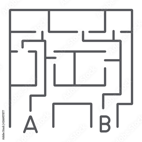 Obraz na plátně Evacuation plan thin line icon, evacuate and emergency, fire escape plan sign, vector graphics, a linear pattern on a white background