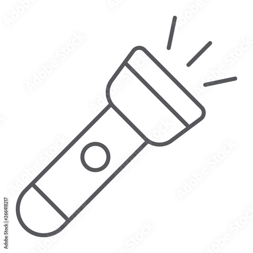 Flashlight thin line icon, light and electric, lamp sign, vector graphics, a linear pattern on a white background.