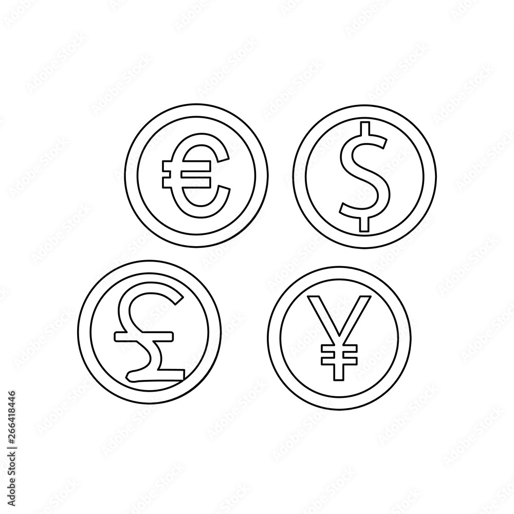 coins of different currencies icon. Element of banking for mobile concept and web apps icon. Outline, thin line icon for website design and development, app development coins of different currencies icon. Element of banking for mobile concept and web apps icon. Outline, thin line icon for website design and development, app development