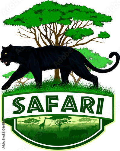 vector african savannah safari emblem with  black panther
