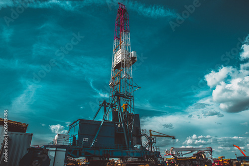 Land oil drilling rig blue sky photo