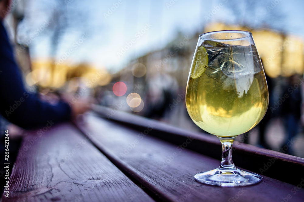 Cold refreshment glass of apple cider. Summer drink Cold refreshment glass of apple cider. Summer drink