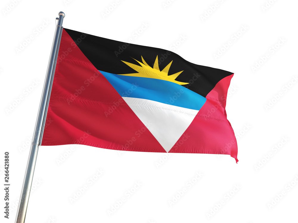 Antigua and Barbuda National Flag waving in the wind, isolated white background. High Definition Antigua and Barbuda National Flag waving in the wind, isolated white background. High Definition
