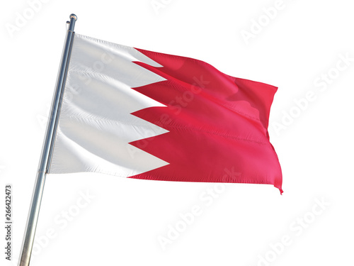 Bahrain National Flag waving in the wind, isolated white background. High Definition