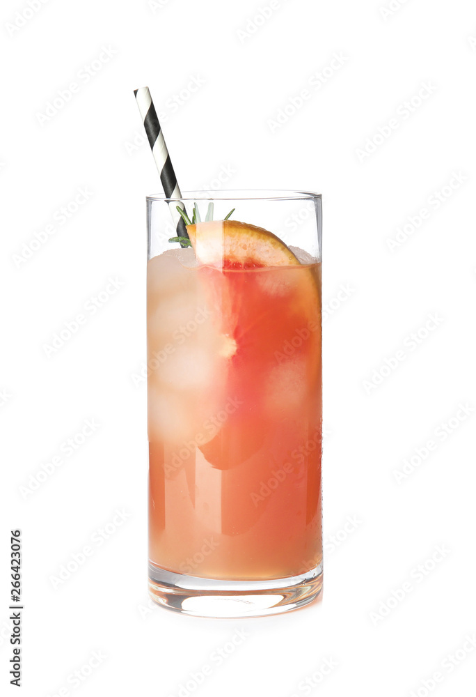 Glass of grapefruit cocktail with ice isolated on white Glass of grapefruit cocktail with ice isolated on white