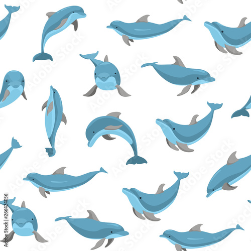 Stampa su Tela Cartoon Characters Funny Dolphin Seamless Pattern Background