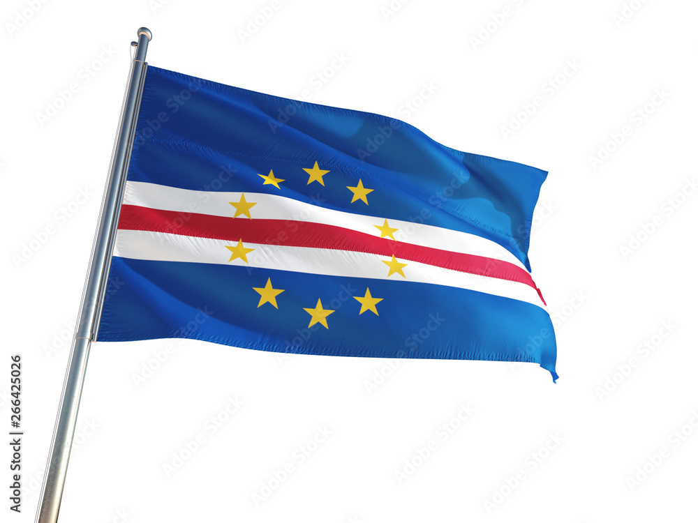 Cape Verde National Flag waving in the wind, isolated white background. High Definition Cape Verde National Flag waving in the wind, isolated white background. High Definition