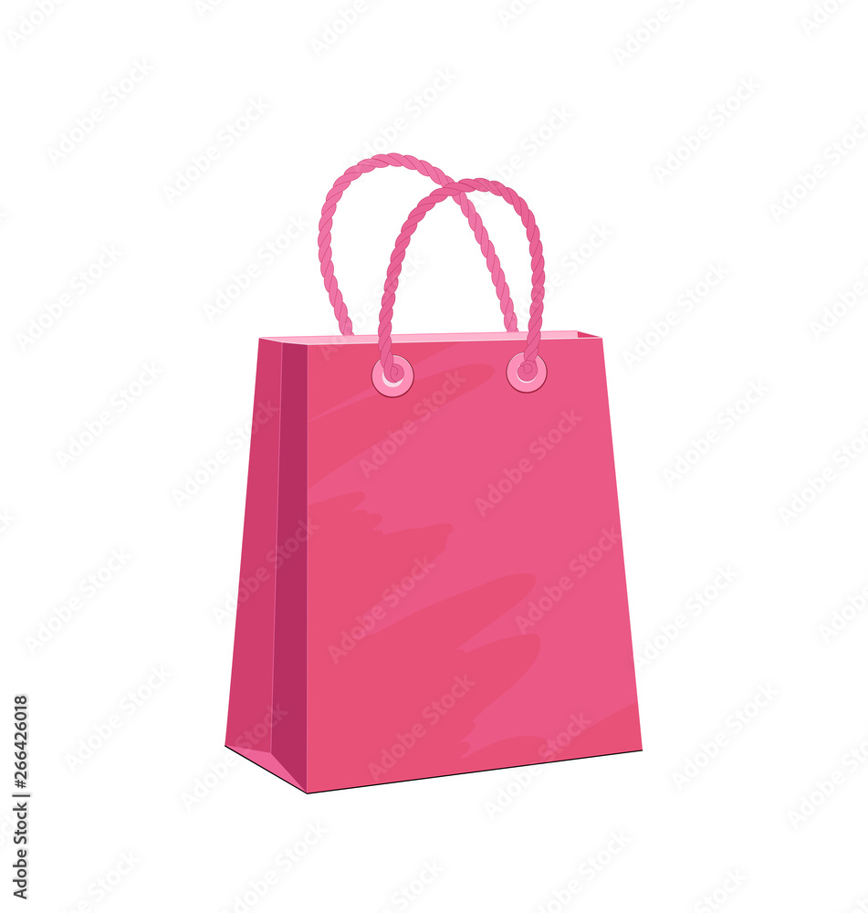 Pink shopping bag, paper bag, advertisement background, Vector illustration isolated on white background Pink shopping bag, paper bag, advertisement background, Vector illustration isolated on white background