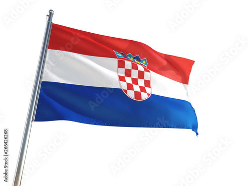 Croatia National Flag waving in the wind, isolated white background. High Definition