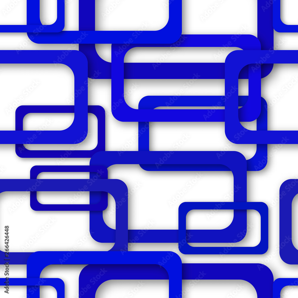 Abstract seamless pattern of randomly arranged blue rectangle frames with soft shadows on white background Abstract seamless pattern of randomly arranged blue rectangle frames with soft shadows on white background