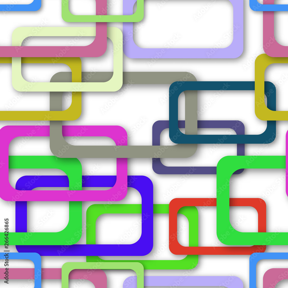 Abstract seamless pattern of randomly arranged colored rectangle frames with soft shadows on white background Abstract seamless pattern of randomly arranged colored rectangle frames with soft shadows on white background