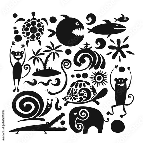 Funny animals, black silhouette for your design