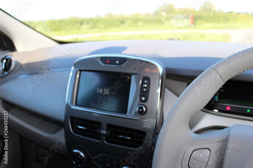 Grey electric car interior infotainment 